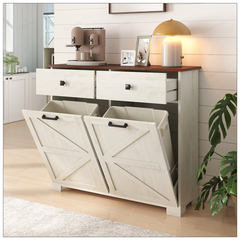 Armoire à déchets Farmhouse Double Tilt Out pour canettes de 20 gallons, Blanc