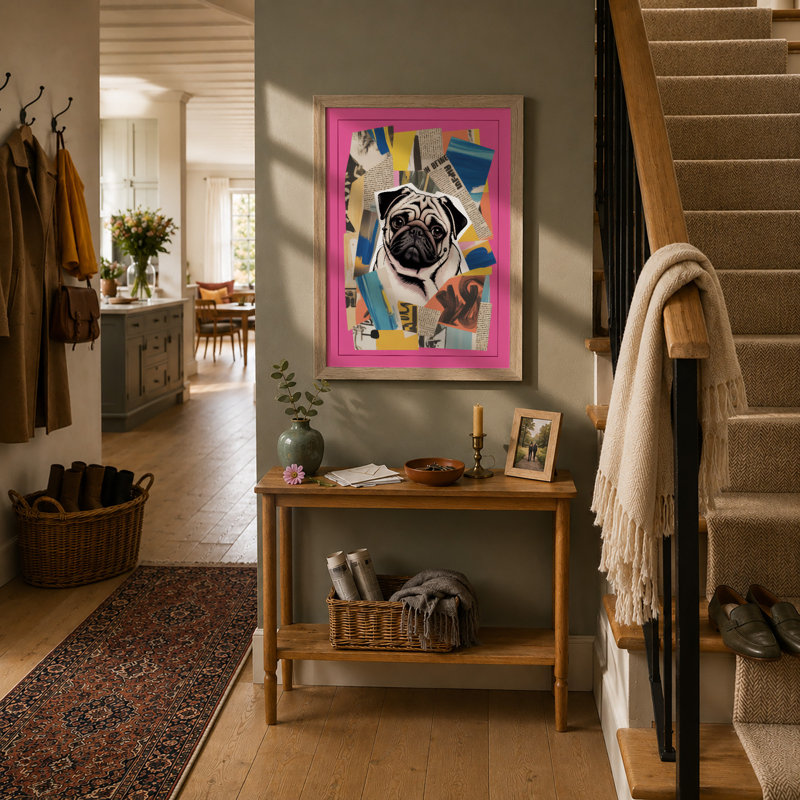 Playful Pug Pop Art Modern - Print, A2 - 59.4 x 42.0 cm, Oak