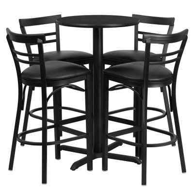 Carlton 24'' Round Laminate Table Set with X-Base and 4 Ladder Back Metal Barstools