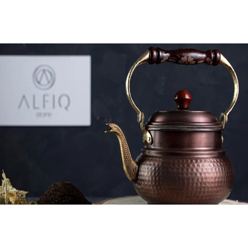 ALFIQ Handmade Hammered Copper Teapot, Artisan Kitchen Serveware, Solid Copper