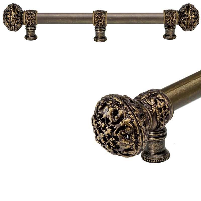 Juliane Grace 22 inches c.c. with 5/8 smooth center long pull & center brace large finial in Antique Brass, 12"