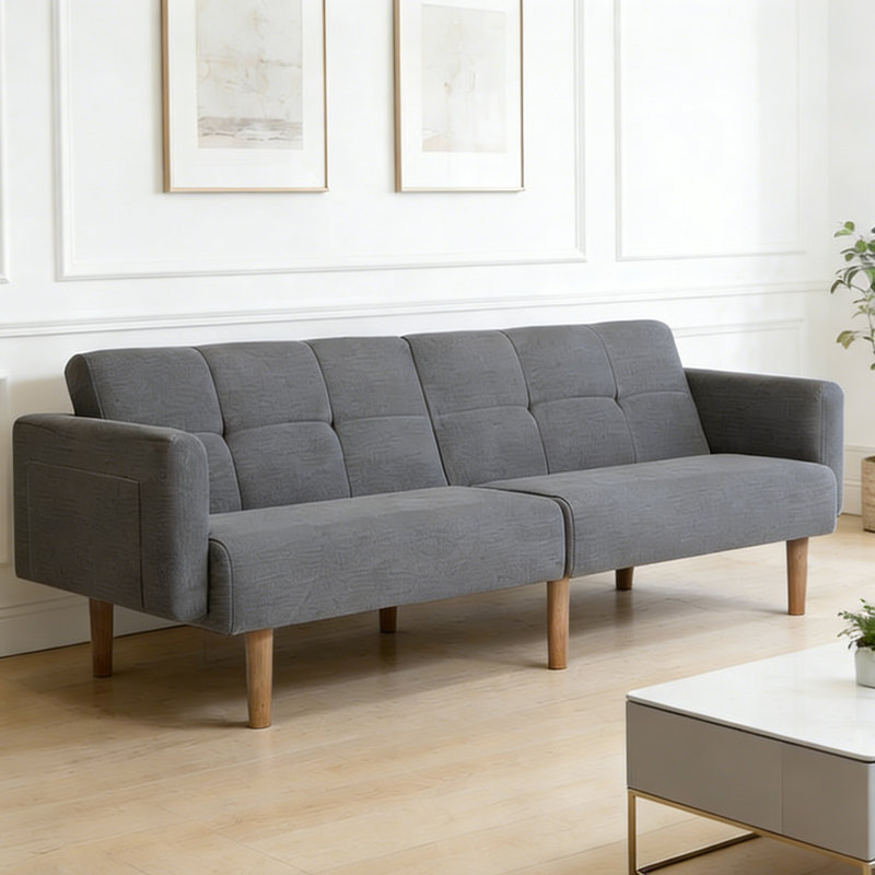 THREE SEATER SOFA BED , Grey Linen