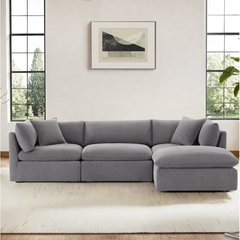 Canapé modulaire rembourré 4 pièces Annabella, Chenille Elite Performance texturée en étain