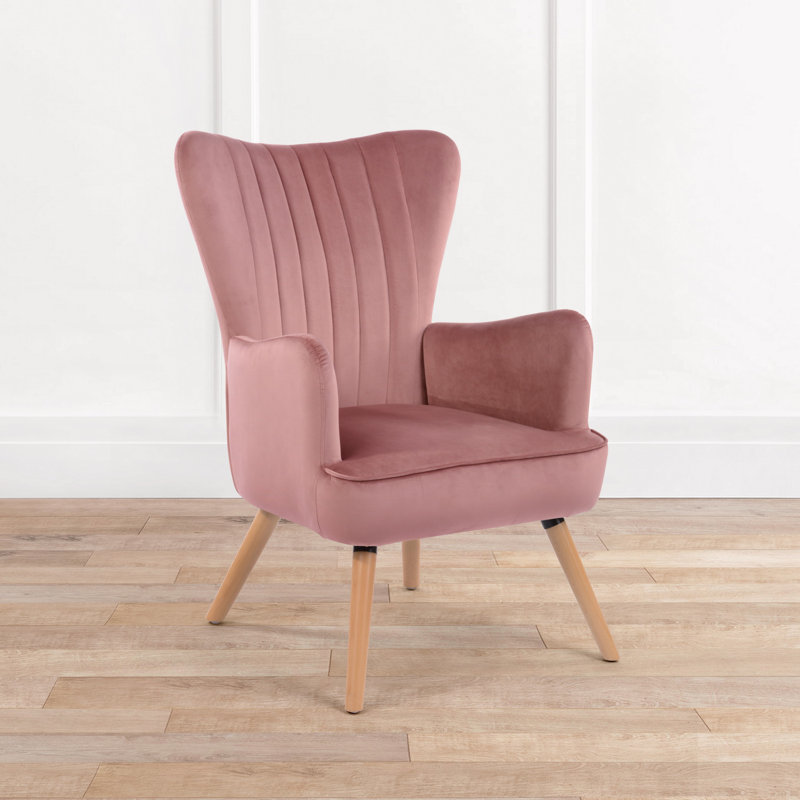 Coleman Velvet Armchair, Light Wooden, Rose