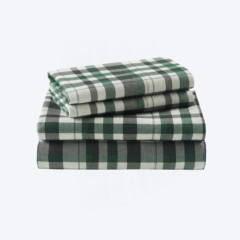 Ensemble de draps 4 pièces 100% coton, California King Quilt + 3 Additional Pieces, Green Multi Checkered