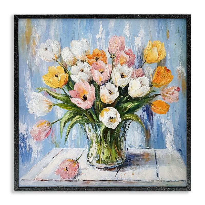 «Her Cottage Garden Tulips», estampe numérique, conception de Tina LeCour, H 12 po x l 12 po, Giclée noire de minuit encadrée