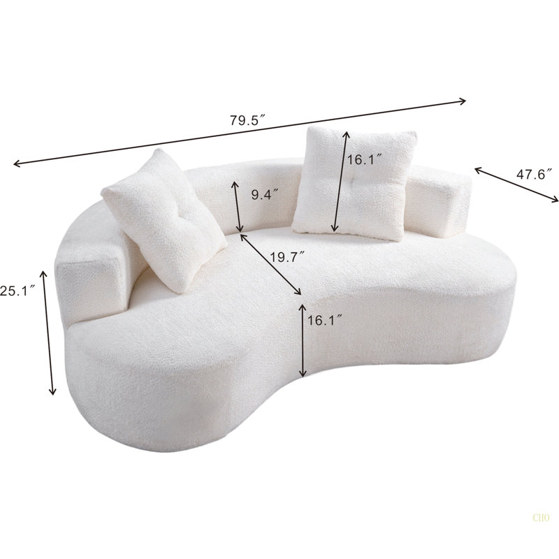 79.5"  3 Seater Couch For Living Room, Boneless Couch With 2 Pillows,Upholstered Floor Sofa, Blanc, crème