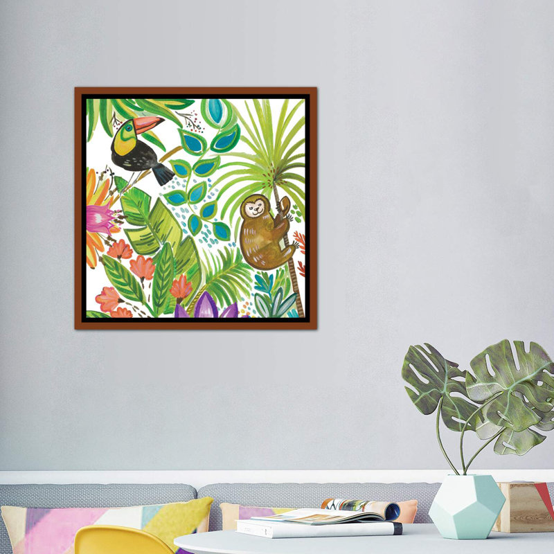 Art tropical encadré, H 37 po x l 37 po x P 1,5 po, Toile avec cadre noir
