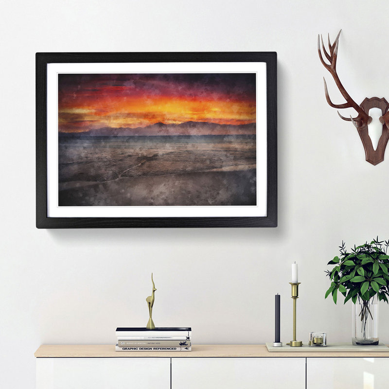 Spanish Beach at Sunset - Picture Frame Painting Print, 24cm H x 33cm W x 2cm D, Black Framed