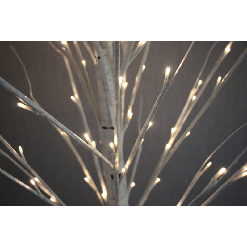 Birch Tree On Metal Base In/Outdoor with LED Lights with 8 Lighting Modes, 83" H x 10"W x 10" D, White