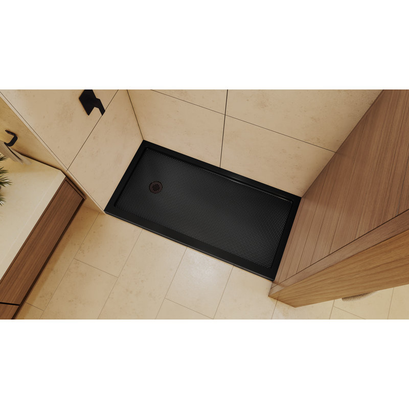 DreamLine SlimLine 36 inch D x 60 inch W x 2 3/4 inch H Single Threshold Black Alcove Shower Base with 2 inch Oil Rubbed Bronze Left Round Drain