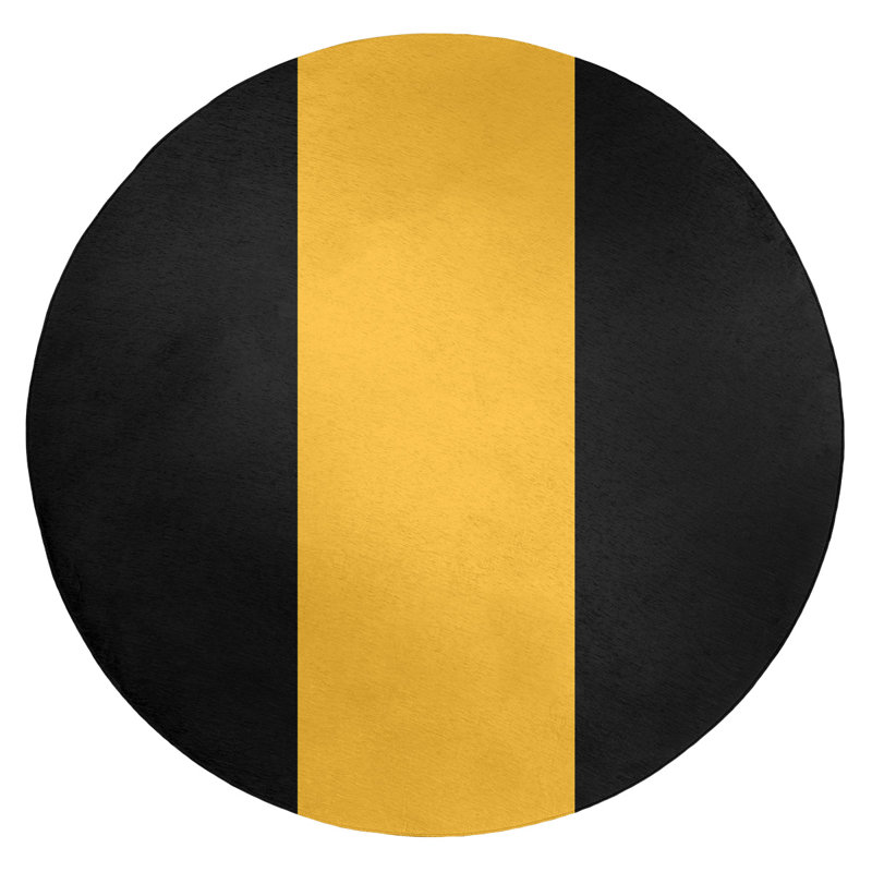Tapis noir/doré rayé, Rond 5 pi