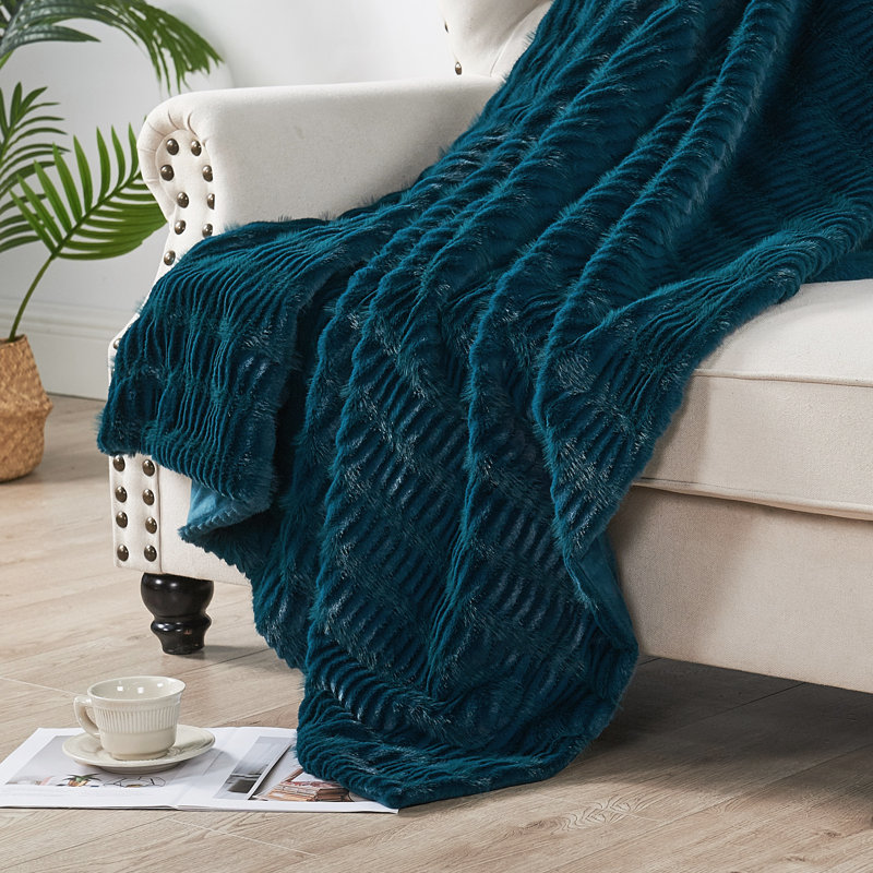Shaggy Wavy Faux Fur Throw, Teal