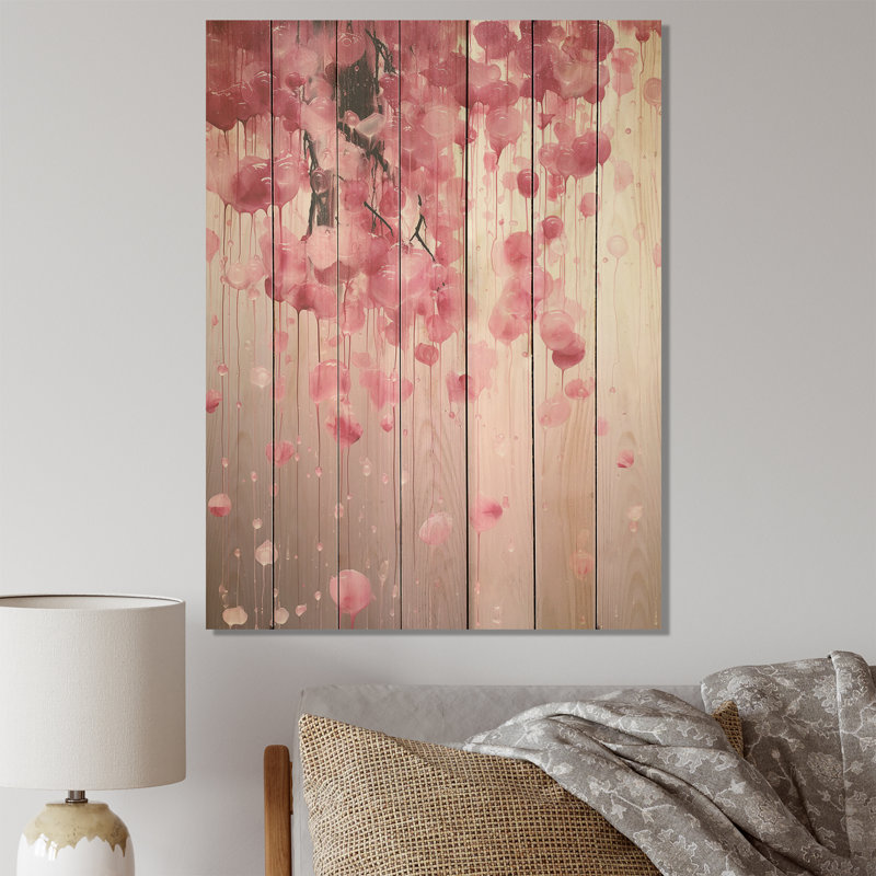 Cerisier rose en fleur II - cerisier sur bois, H 32 po x l 24 po