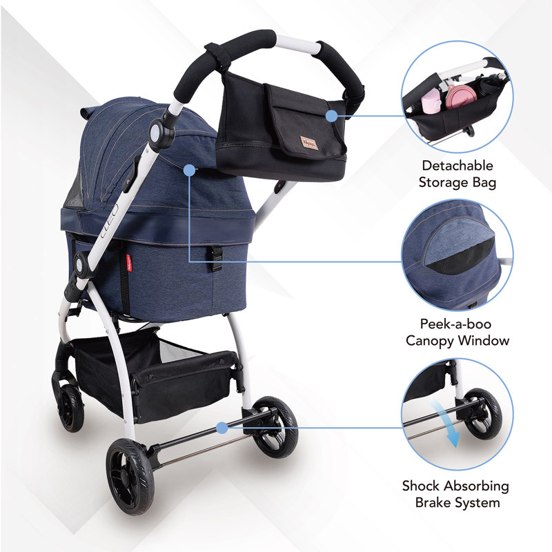 Blue Denim 3-in-1 Pet Stroller with Removable Carrier