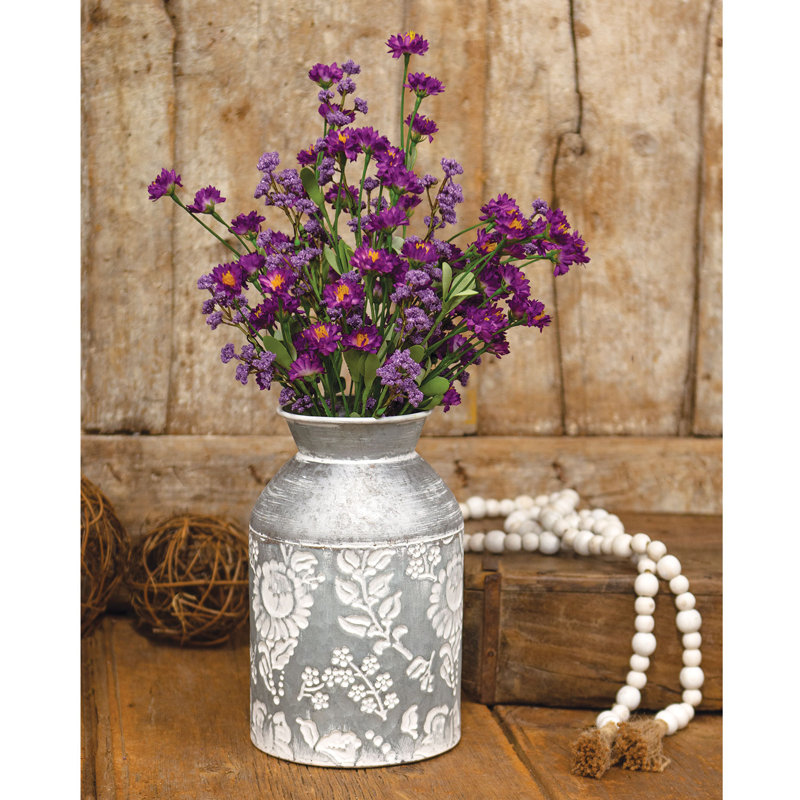 Distressed Flower Embossed Metal Milk Can