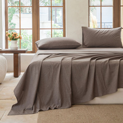 100% Washed Cotton Bedding Sheet Set 4 Pieces,1 Fitted Sheet,1 Flat Sheet and 2 Pillowcases,Comfy Textured Sheet Set