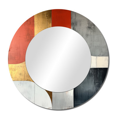 Geometric Gold Red And Grey Pure Form I - Modern Accent Wall Mirror - Printed On Metal
