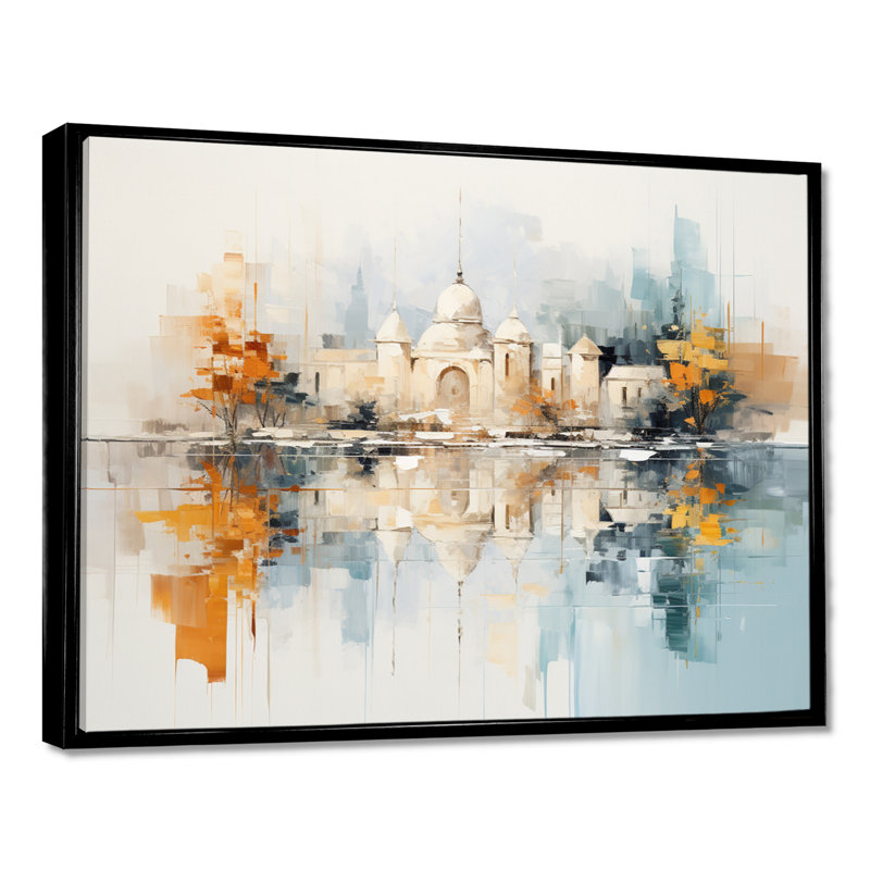 Eastern City Towers Pastel - art mural paysage urbain, Toile avec cadre flottant noir, H 12 po x l 20 po x P 1 po
