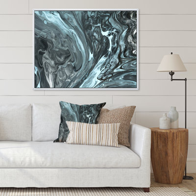 Grey And Turquoise Liquid Art - Abstract Canvas Wall Art