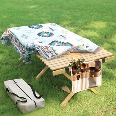 Portable Low Picnic Table,4Ft Bamboo Folding Camping Table