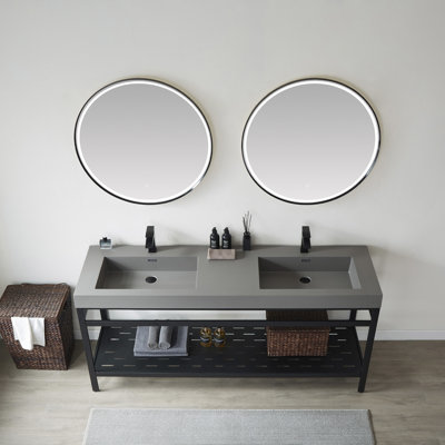 Junious 72"" Double Bathroom Vanity Set with Mirror -  Willa Arloâ¢ Interiors, 715741B8B61E4CD4A9EC70695DF2225D