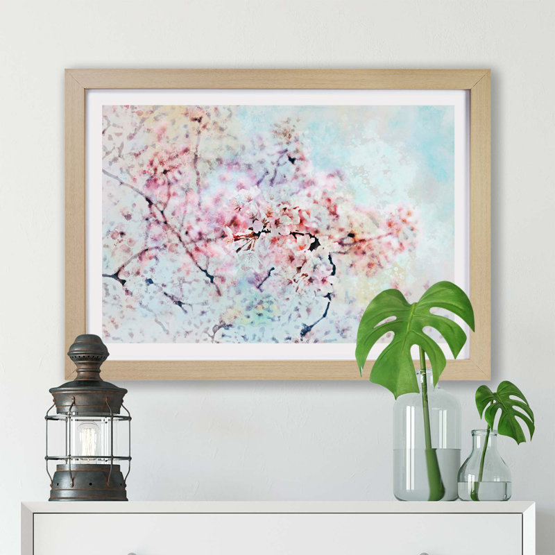 Japanese Cherry Tree In Pink - Single Picture Frame Painting, 62cm H x 87cm W x 2cm D, Oak