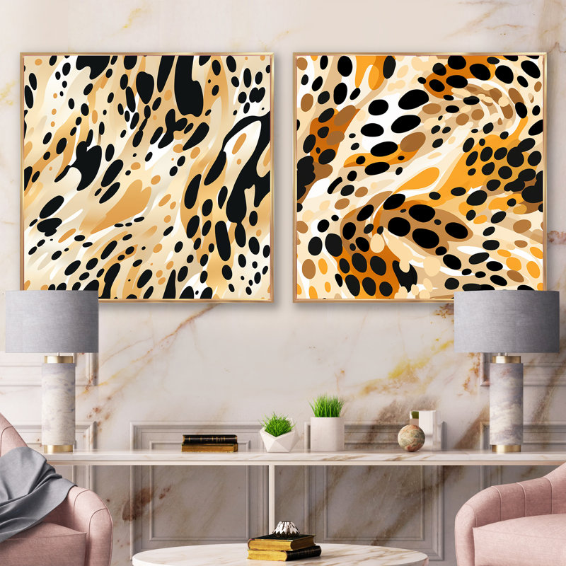 Feline Grace Cheetah Print - animaux, ensemble de 2 collages carrés de guépards, Cadre flottant doré, H 36 po x l 73 po