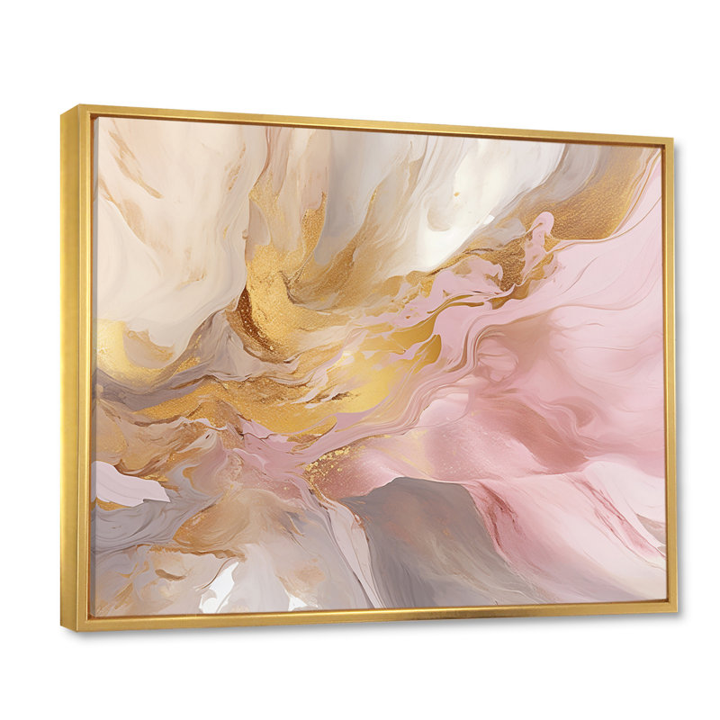 Exquis symphonie abstraite rose et pastel doré - peinture abstraite sur toile, art mural, H 34 po x l 44 po x P 1,5 po