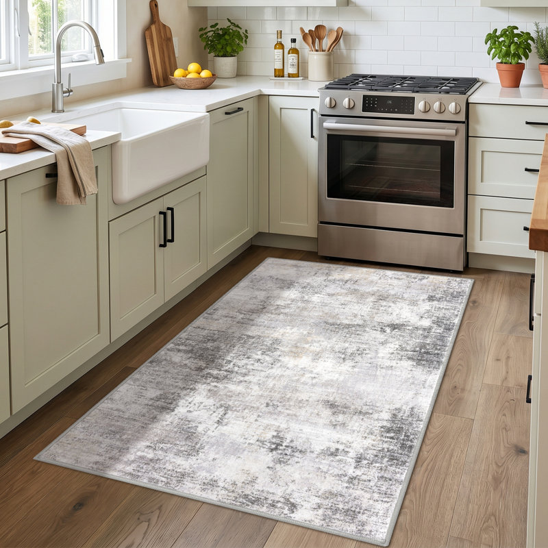 Tapis de chambre antidérapants lavables avec envers en caoutchouc, Ash Grey/Beige, Rectangle 3' x 4'