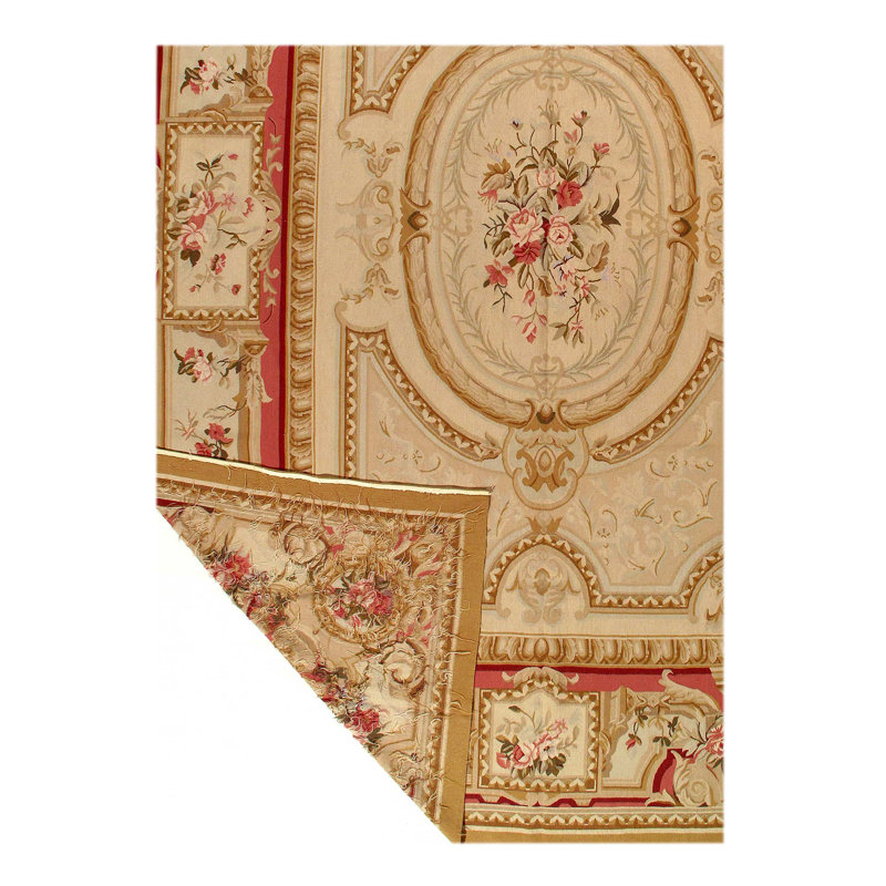Tapis unique en laine noué à la main beige et rouge nouvel âge 10 pi x 14 pi 2 po