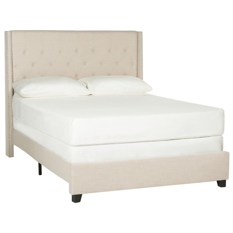 Wampler Upholstered Platform Bed, Queen, Beige Linen