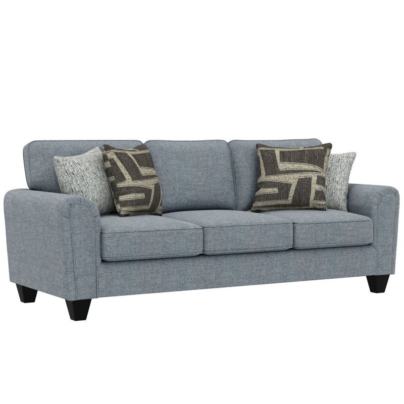 Soft Blue Upholstered Sofa with Pillows