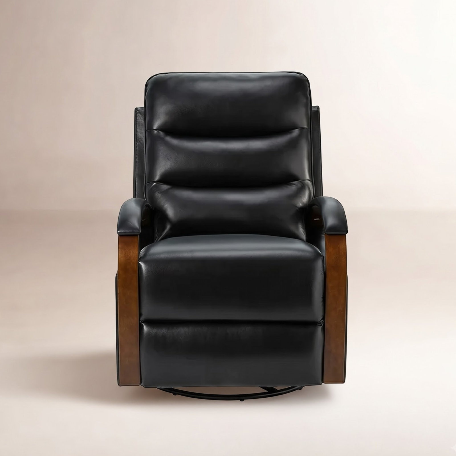 Azilda 29" Genuine Leather Manual Swivel Recliner, Black Genuine Leather