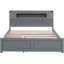 Grand lit plateforme avec rangement en bois pour grand lit avec éclairage ambiant à DEL, deux tiroirs sous le lit et lit gigogne escamotable simple, gris