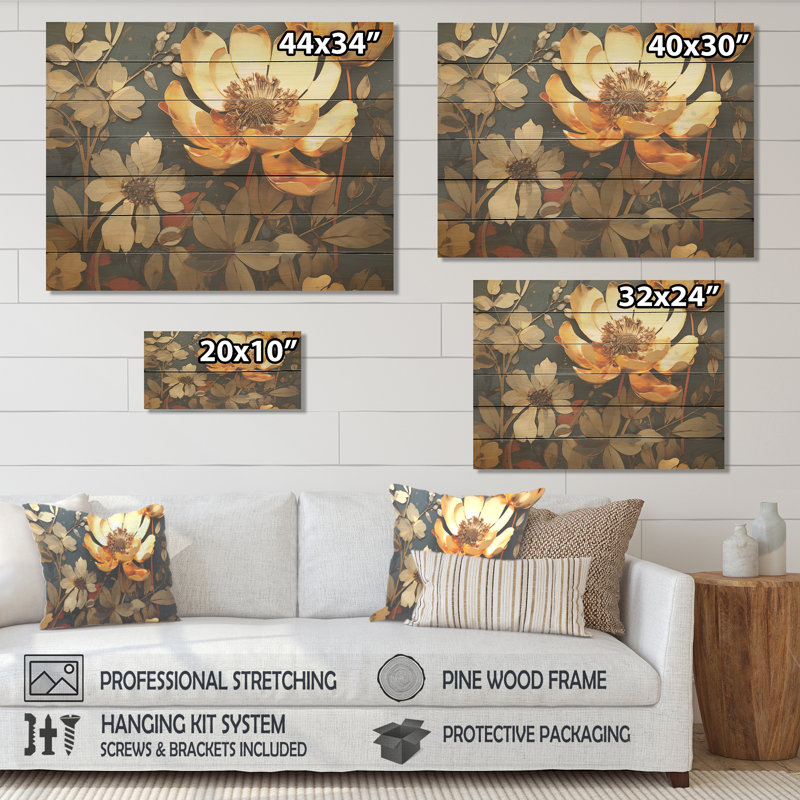 Golden Grey Poppy Meadows I - Poppies On Wood Print, 10" H x 20" W x 0.78" D