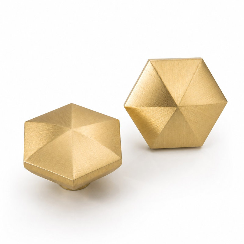 Faceted Hexagonal Solid Brass Cabinet Knob