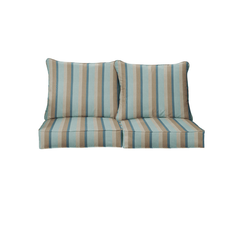 Sunbrella Outdoor Loveseat Pillow and Cushion Set, Sunbrella - Gateway Mist, 23 in W x 25 in D x 5 in H