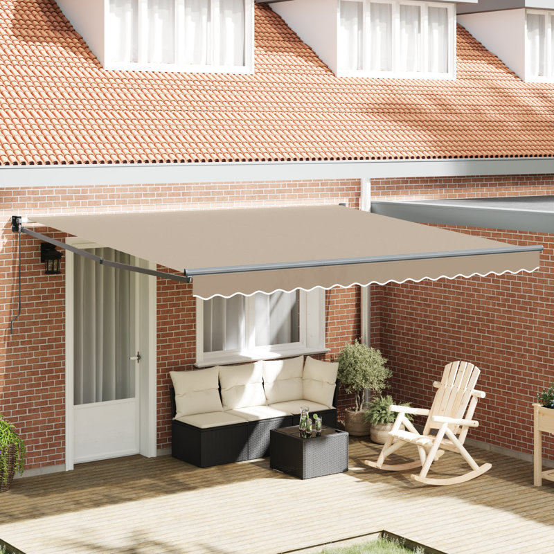Brayden Studio Retractable Patio Awning, 400 cm W x 300 cm D, Beige/Grey