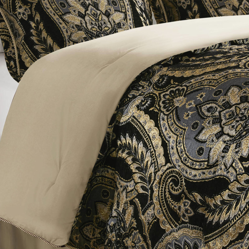 Très grand édredon 4 pièces - 1 édredon, 2 taies décoratives, jupe de lit, ornement exquis, fermeture à glissière cachée, chenille, structure avec design inclus processus amélioré 2022, satin antique, matériau