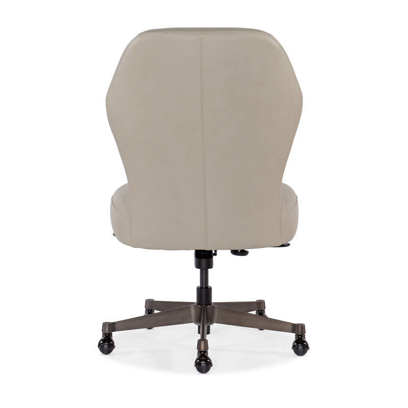 Beige Genuine Leather Swivel Task Chair with Gunmetal Base