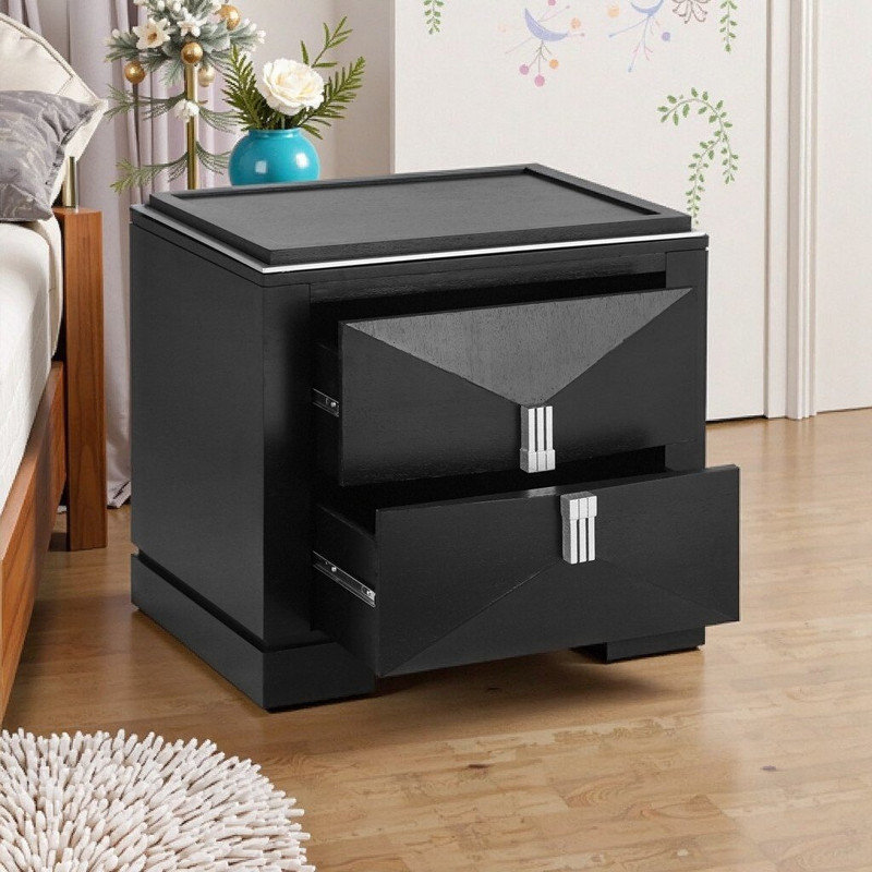 Table de chevet 2 tiroirs, table d'appoint à motif de losanges avec base lourde, table de bout avec rangement pour chambre à coucher