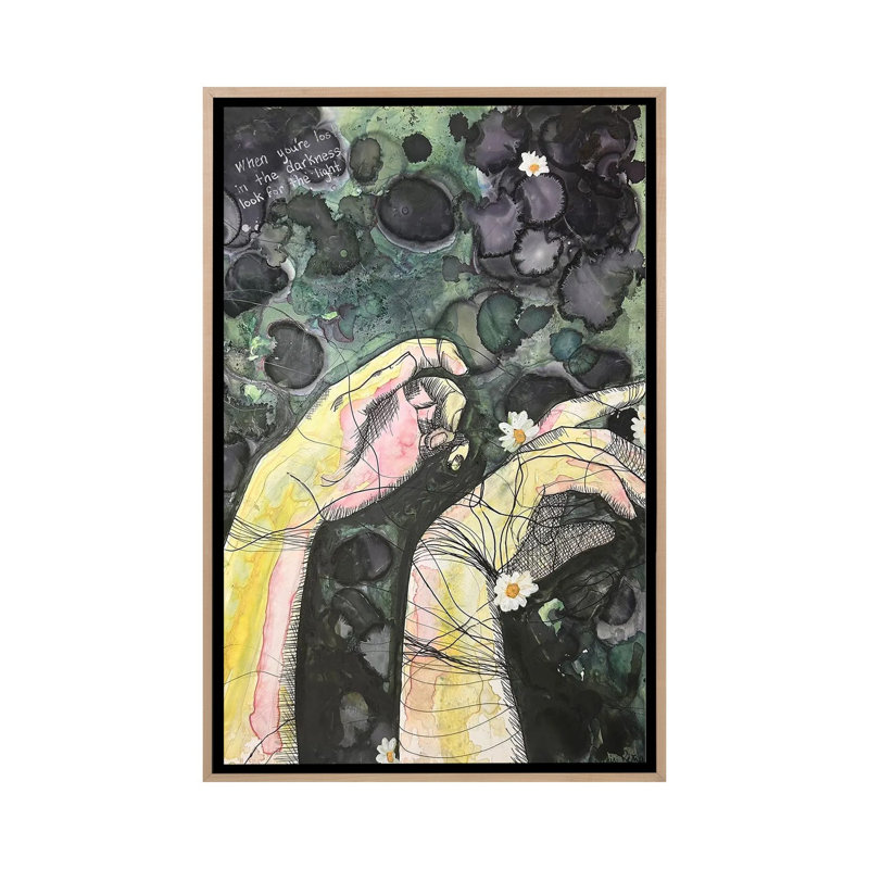 «In The Darkness I Reach», reproduction d'art sur toile encadrée, 26" x 18", Framed Canvas, Beige