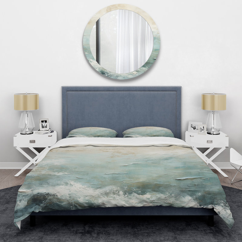 Ensemble de housse de couette Modern Coastal Beige and Blue River I - Coastal Ocean