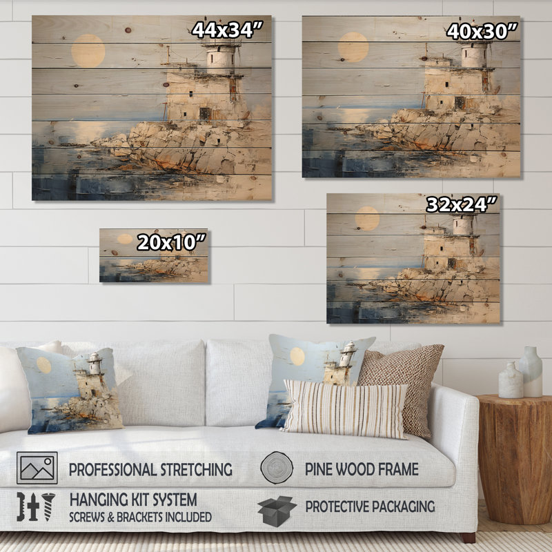 Horizon de maison de lumière gris minimal - art mural en bois de pin clair côtier naturel, H 24 po x l 32 po