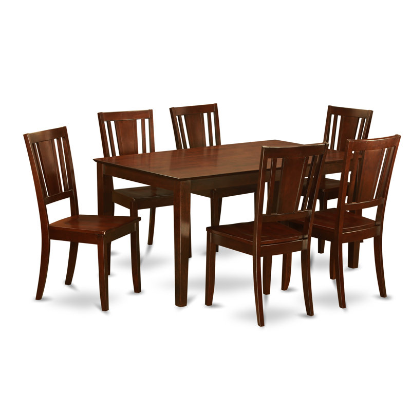 Jalicia Rubberwood Solid Wood Dining Set, Wooden, 7 Pieces: Table, 6 Chairs