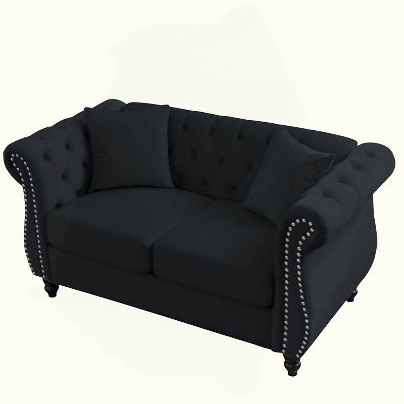 Canapé Chesterfield en velours Chesterfield, H 30 po x l 58,8 po x P 29 po, 2, Noir