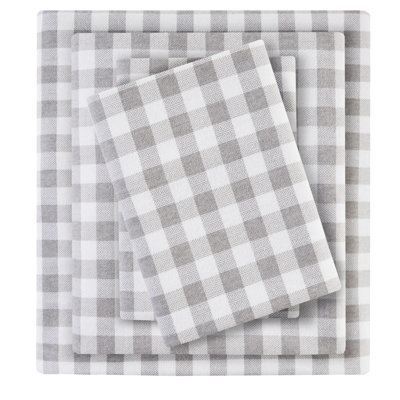 Très grand drap de très grand lit 4 pièces à motif à carreaux gris à motif de chevrons 100% flanelle de coton pour un sommeil doux et confortable avec des draps-housses plats 2 taies d'oreiller