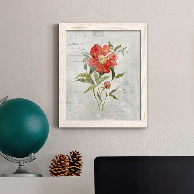 Lin pivoine - peinture sur toile encadrée, H 44 po x l 31 po x P 1 po, Blanc