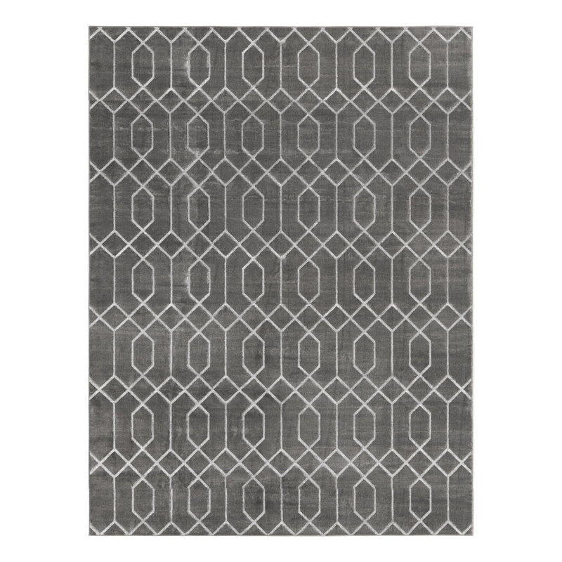 Tapis gris argenté à motif géométrique glam, Rectangle 10 pi x 13 pi 1 po